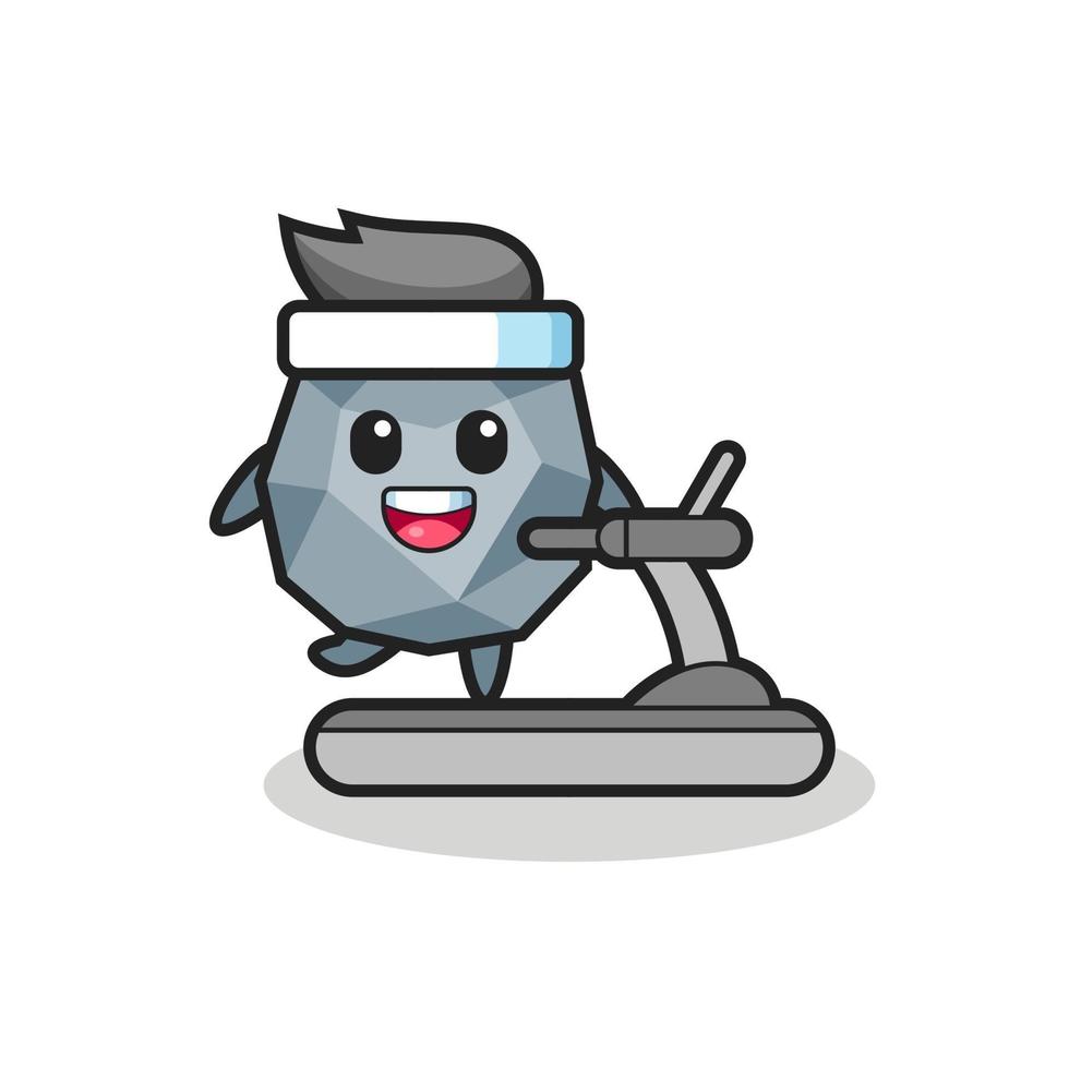 stone cartoon character walking on the treadmill vector
