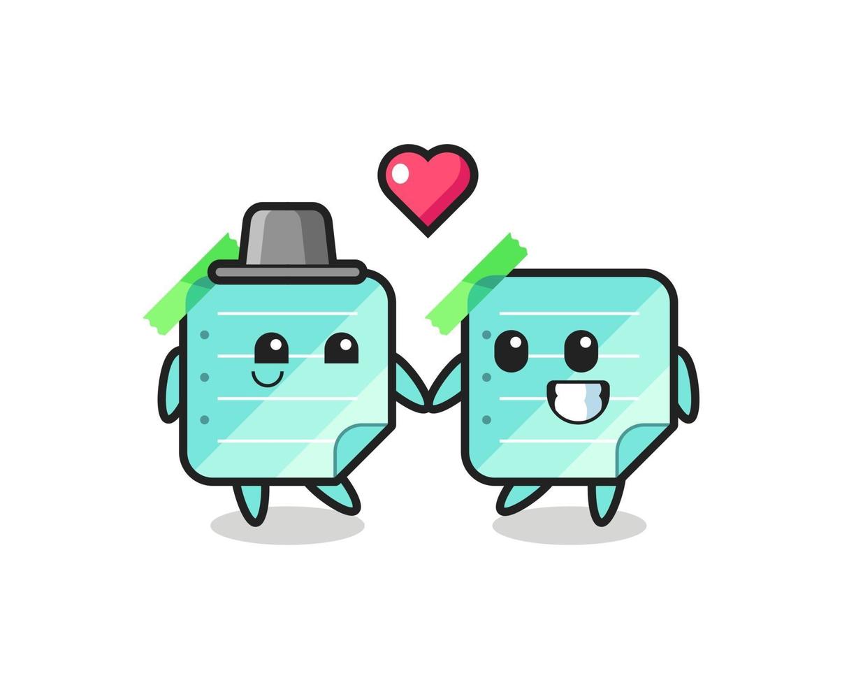 sticky notes cartoon character couple with fall in love gesture vector