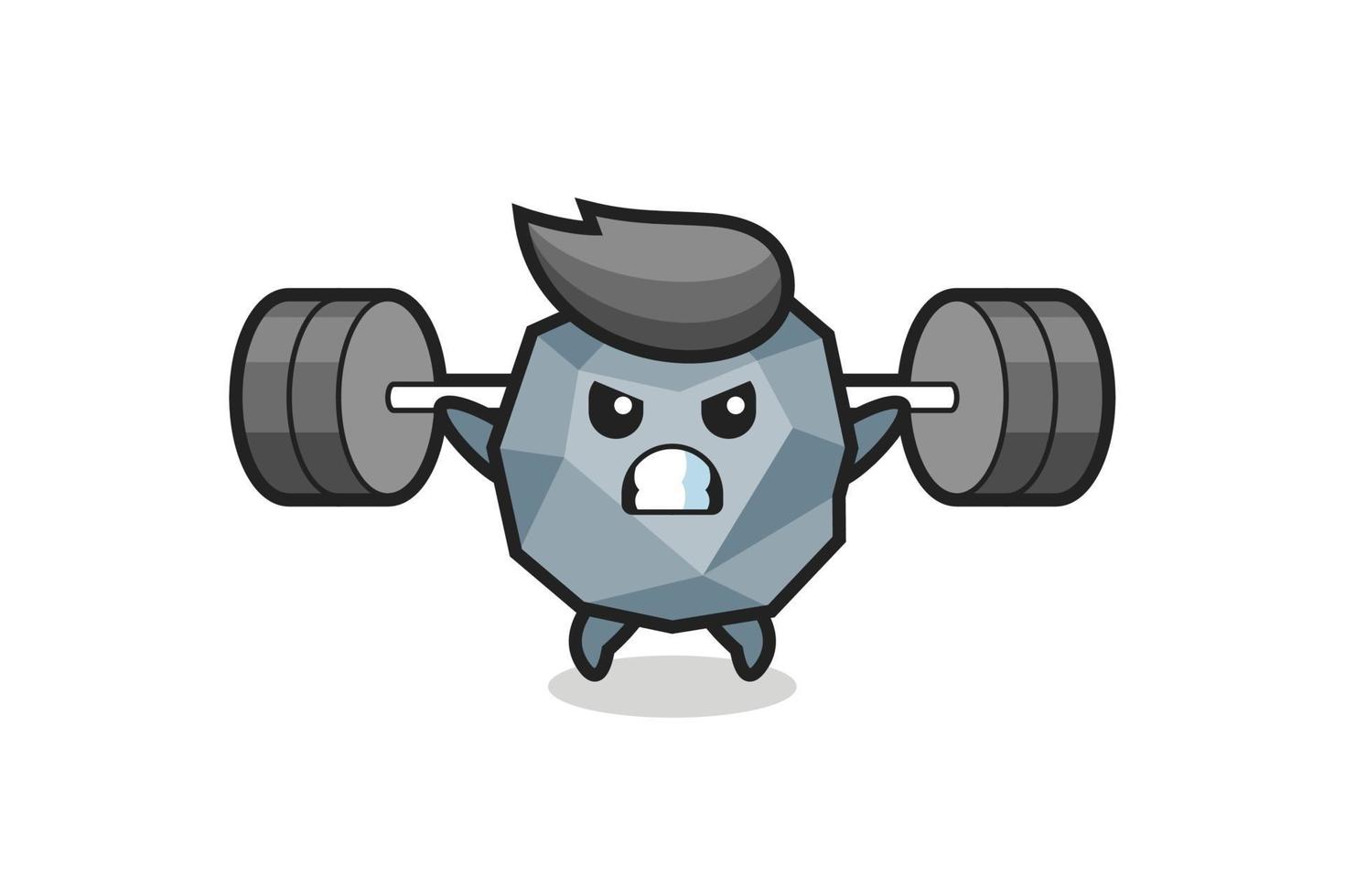 stone mascot cartoon with a barbell vector