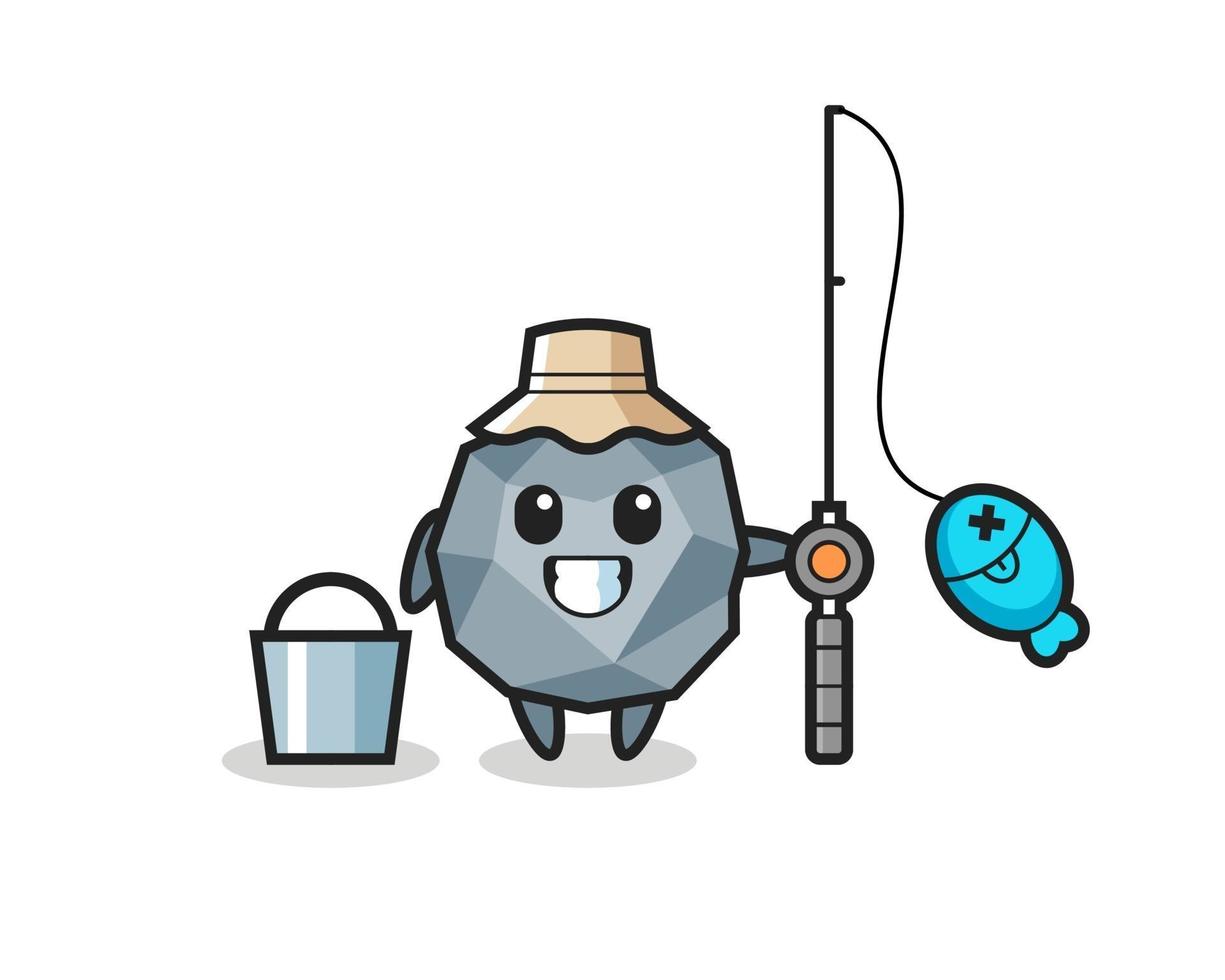 Mascot character of stone as a fisherman vector