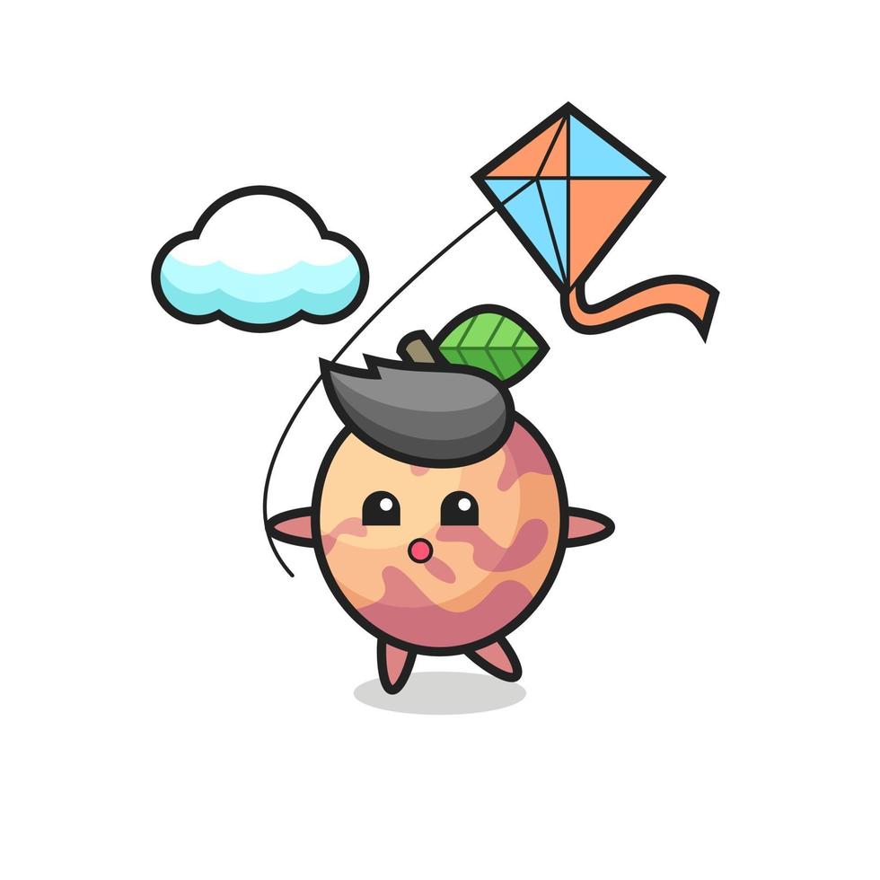 pluot fruit mascot illustration is playing kite vector