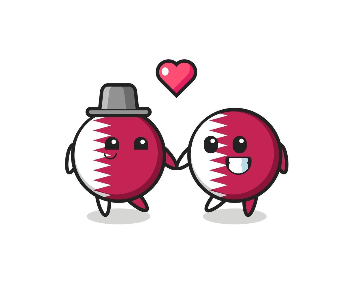 qatar flag badge cartoon character couple with fall in love gesture vector