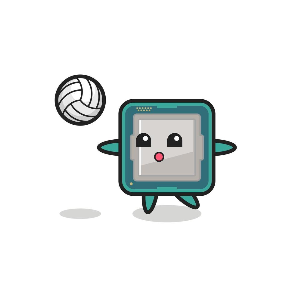 personaje de dibujos animados del procesador está jugando voleibol vector