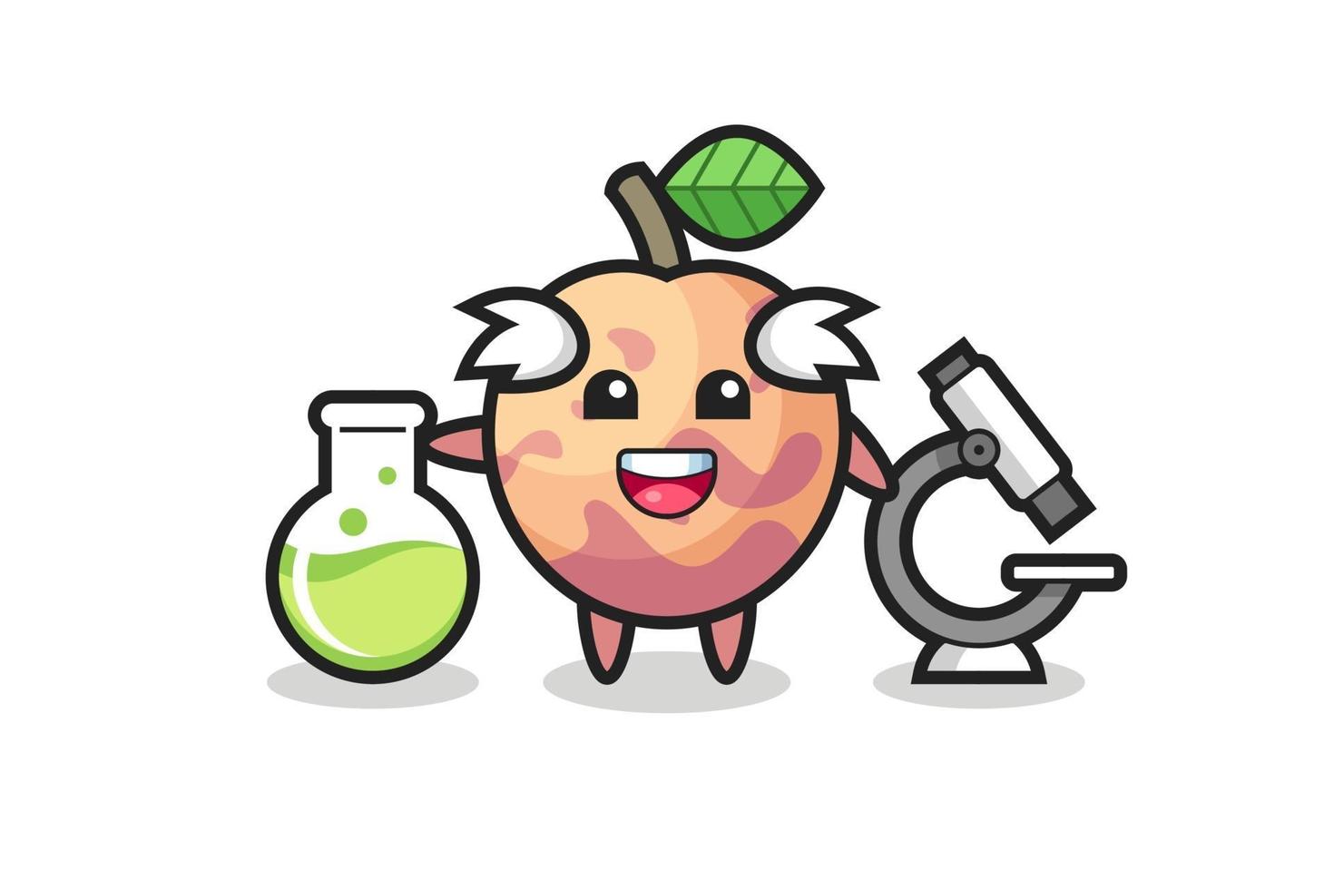 personaje mascota de la fruta pluot como científico vector