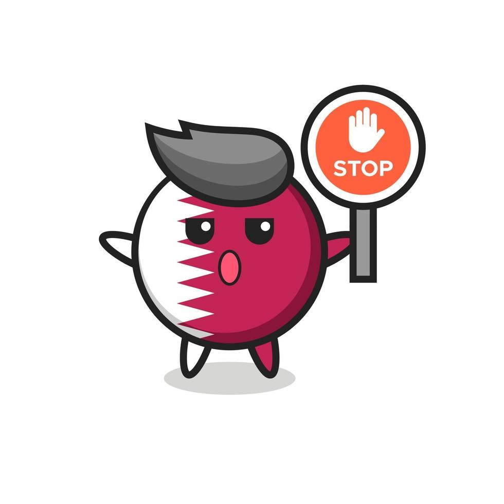 qatar flag badge character illustration holding a stop sign vector