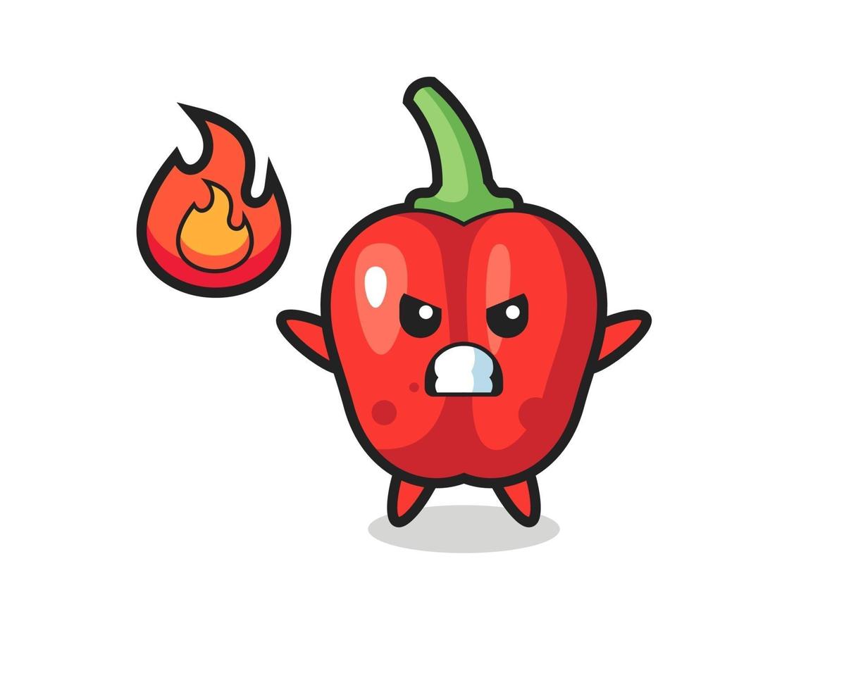 red bell pepper character cartoon with angry gesture vector