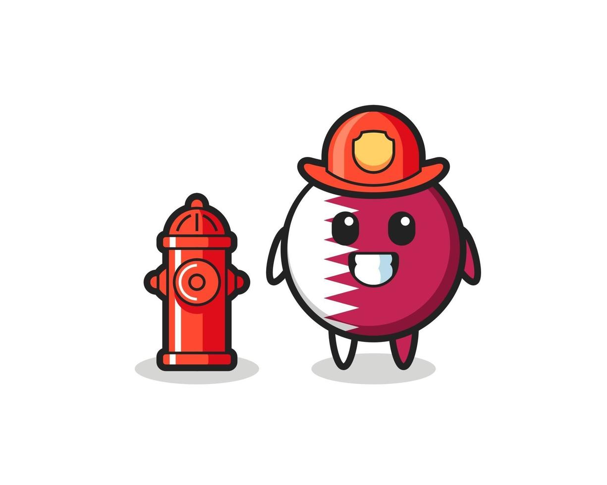 Mascot character of qatar flag badge as a firefighter vector