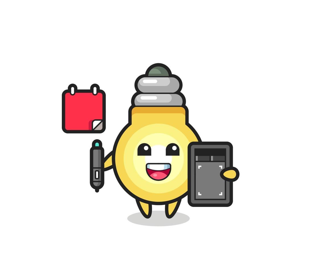 Illustration of light bulb mascot as a graphic designer vector