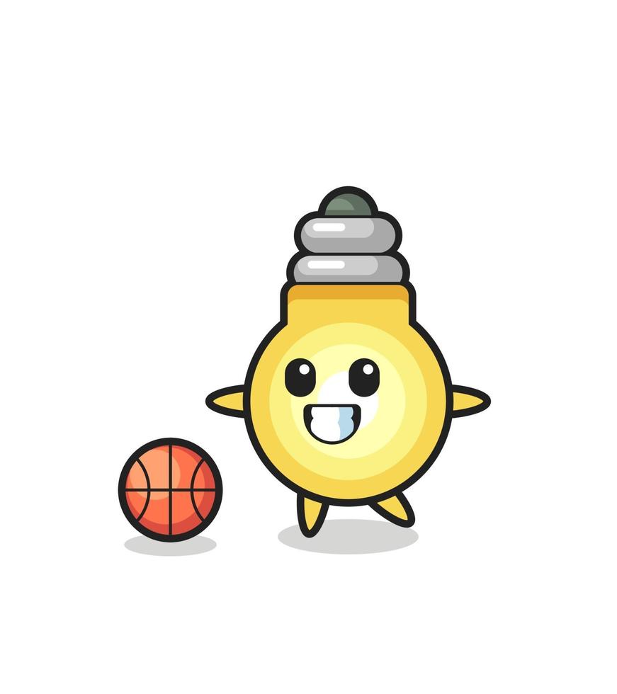 Illustration of light bulb cartoon is playing basketball vector