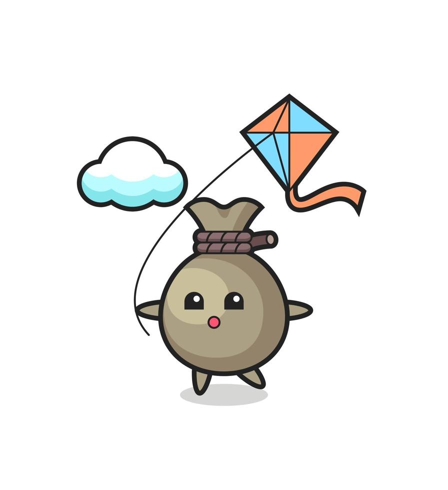 money sack mascot illustration is playing kite vector