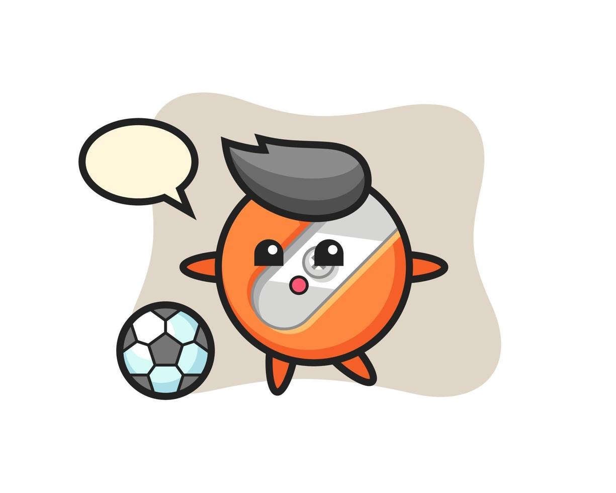 Illustration of pencil sharpener cartoon is playing soccer vector