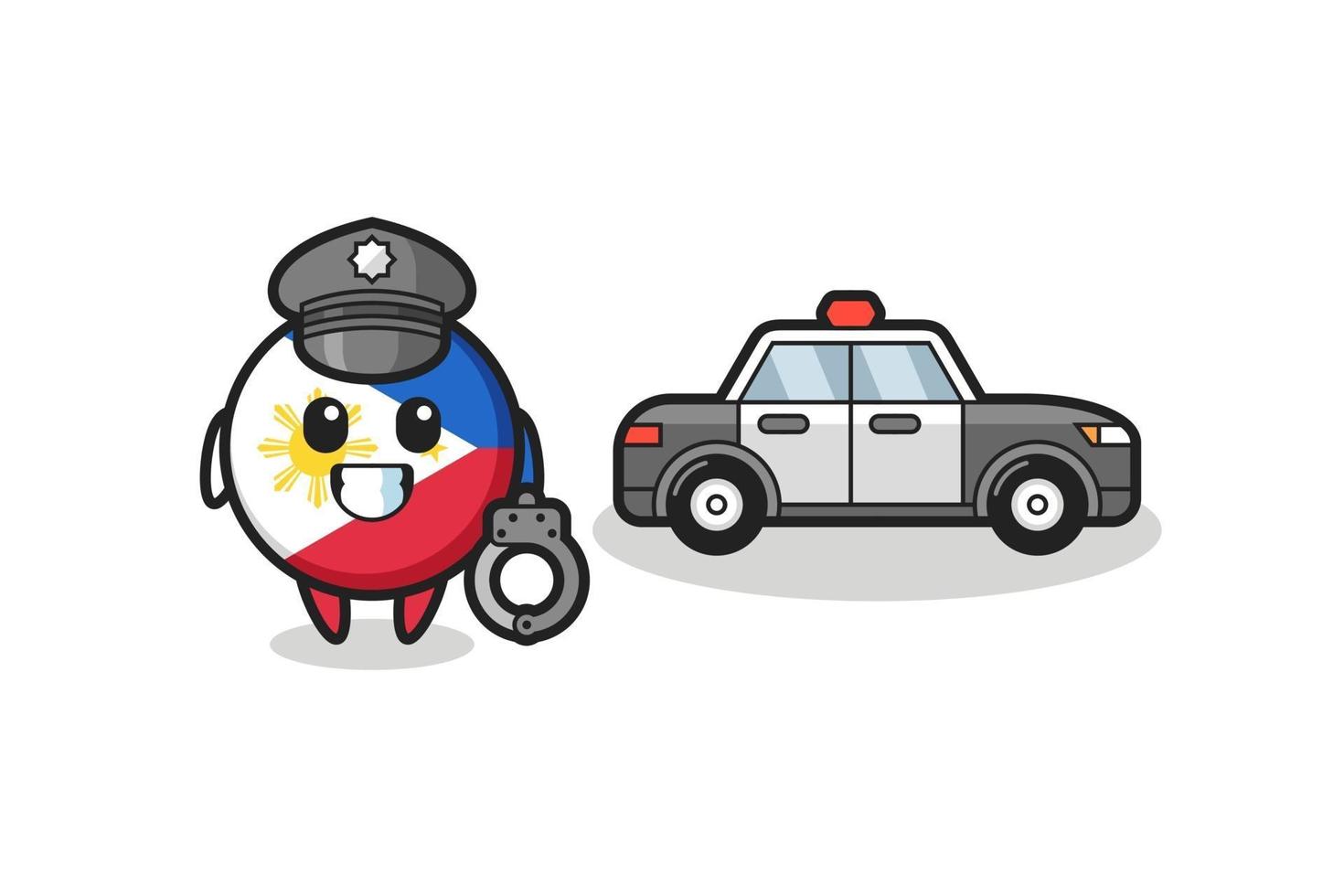 mascota de dibujos animados de la insignia de la bandera de filipinas como policía vector