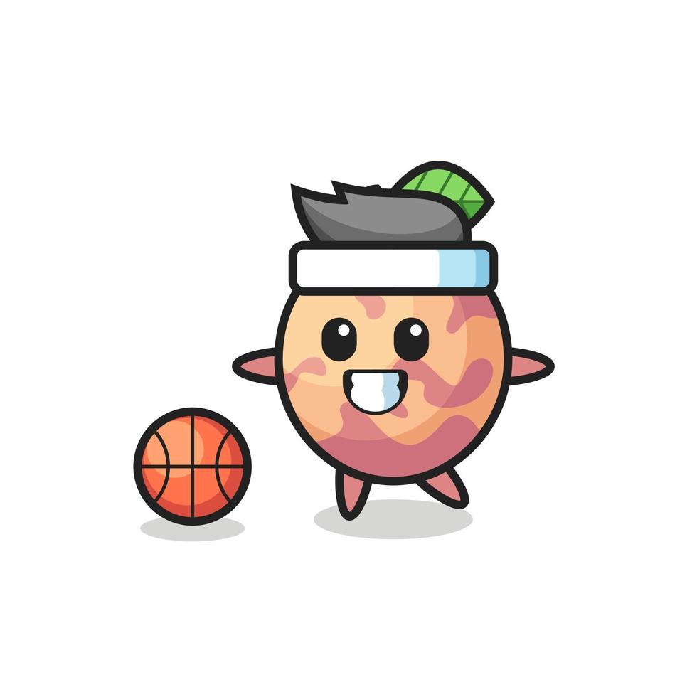 Illustration of pluot fruit cartoon is playing basketball vector