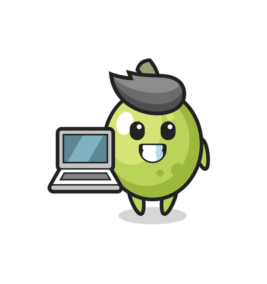 Mascot Illustration of olive with a laptop vector