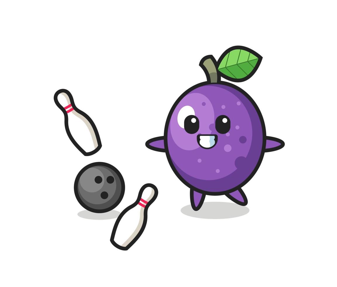 Character cartoon of passion fruit is playing bowling vector