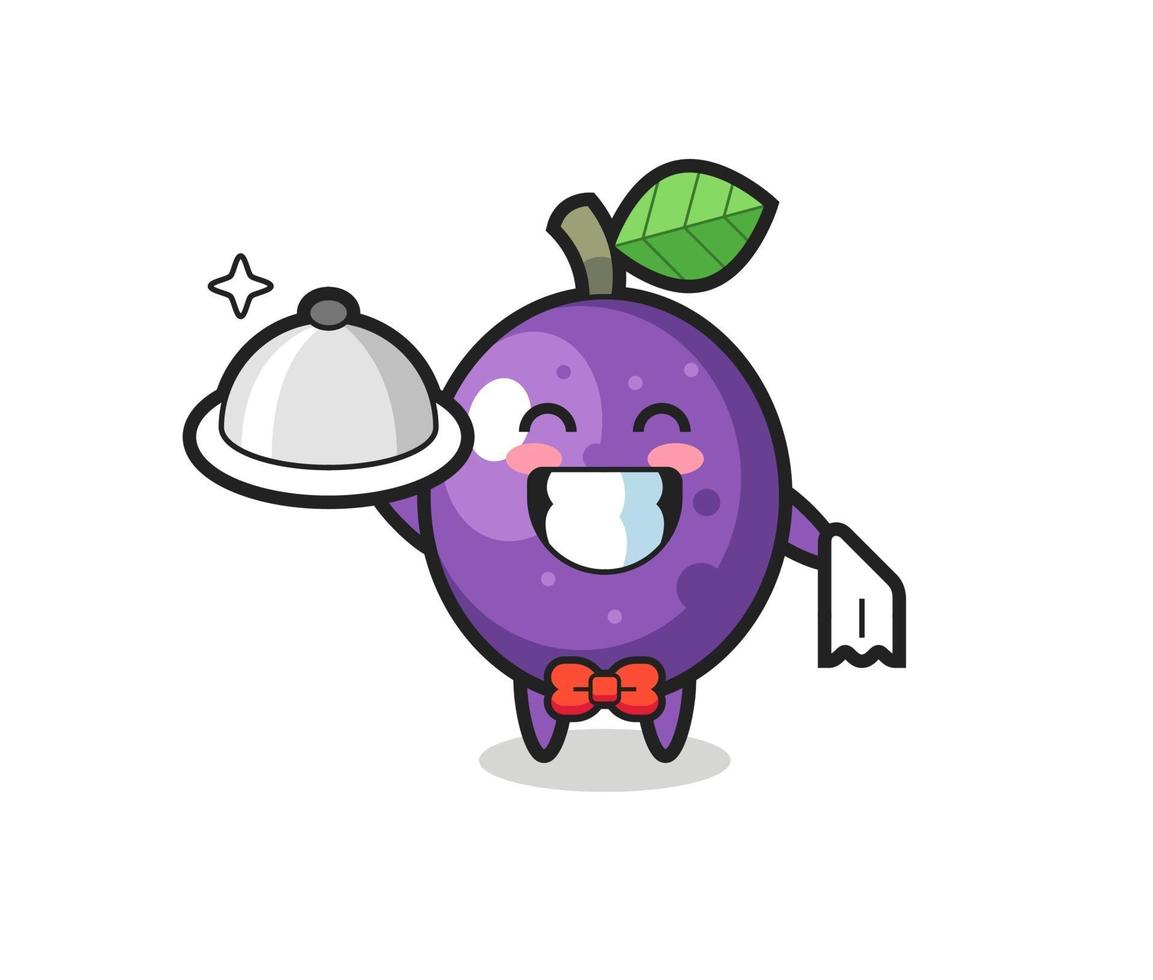 Mascota de personaje de maracuyá como camareros. vector