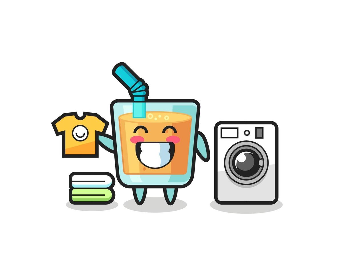 Mascot cartoon of orange juice with washing machine vector