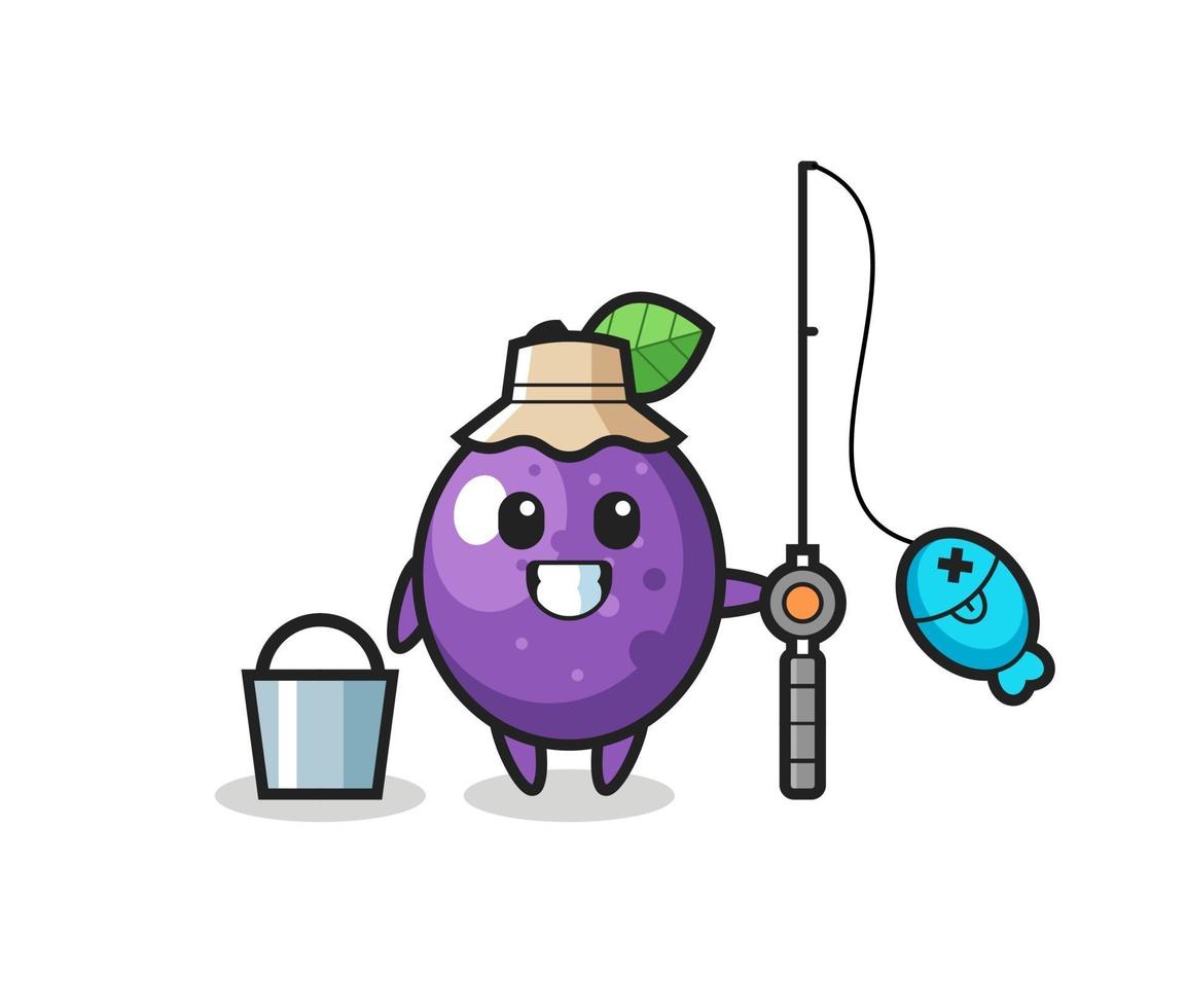 Mascot character of passion fruit as a fisherman vector