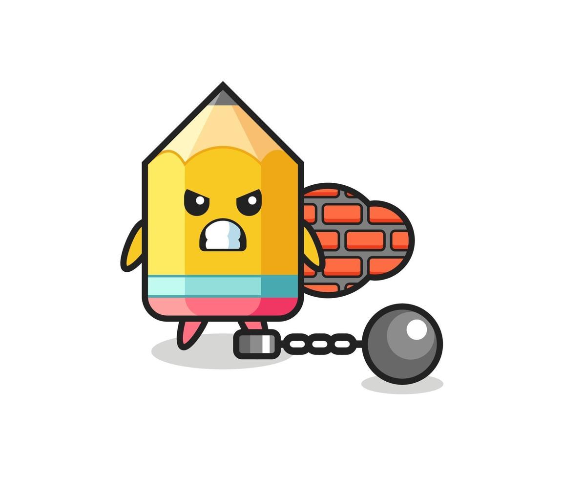 Character mascot of pencil as a prisoner vector