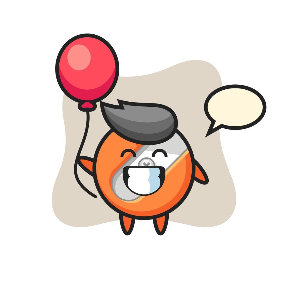 pencil sharpener mascot illustration is playing balloon vector