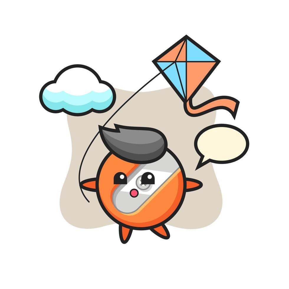 pencil sharpener mascot illustration is playing kite vector