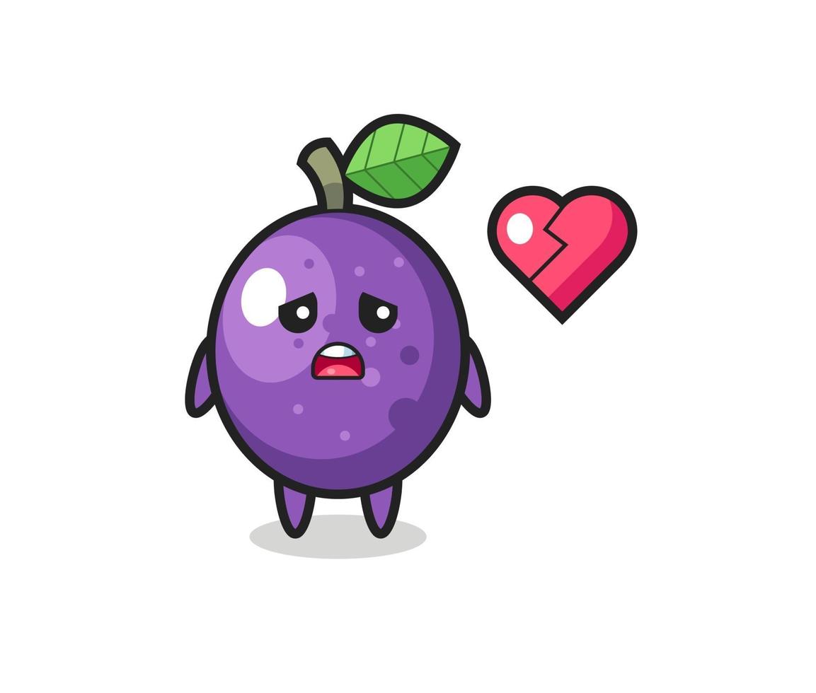 la ilustración de dibujos animados de fruta de la pasión es corazón roto vector