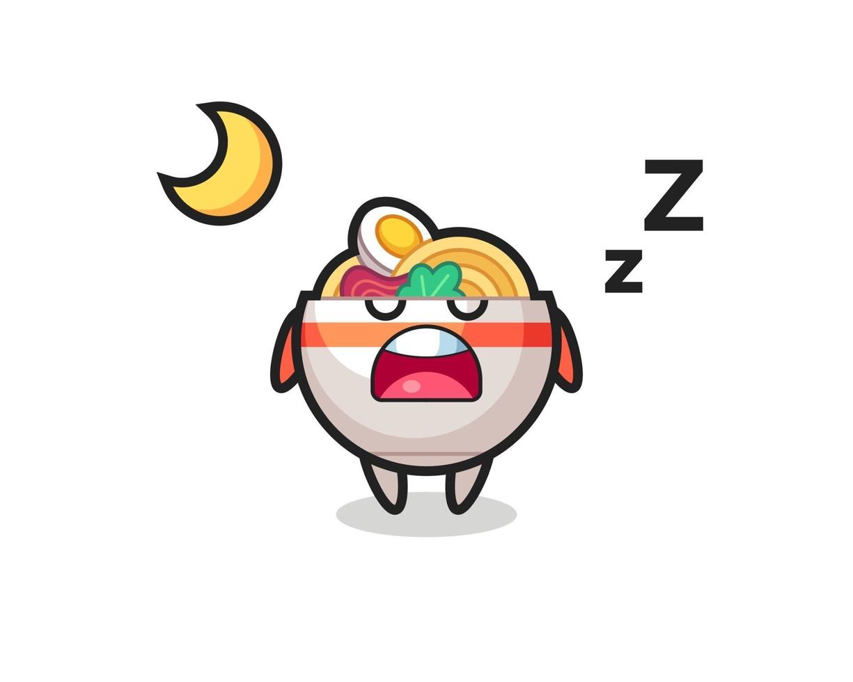 ilustración de personaje de tazón de fideos durmiendo por la noche vector