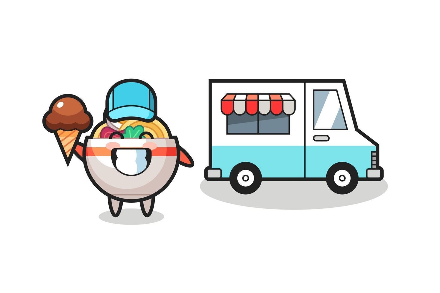 Mascot cartoon of noodle bowl with ice cream truck vector