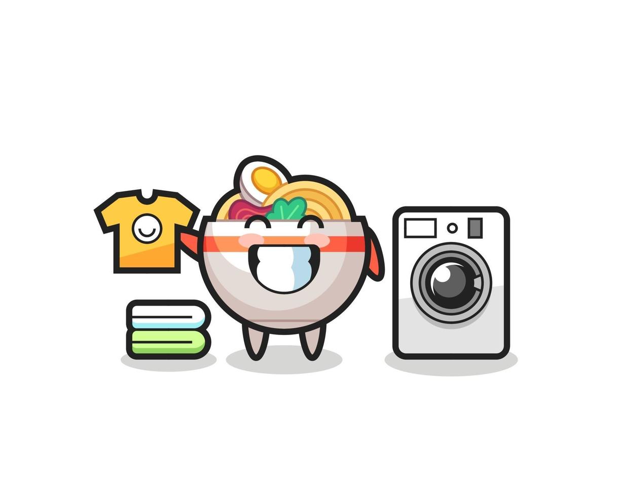 Mascot cartoon of noodle bowl with washing machine vector