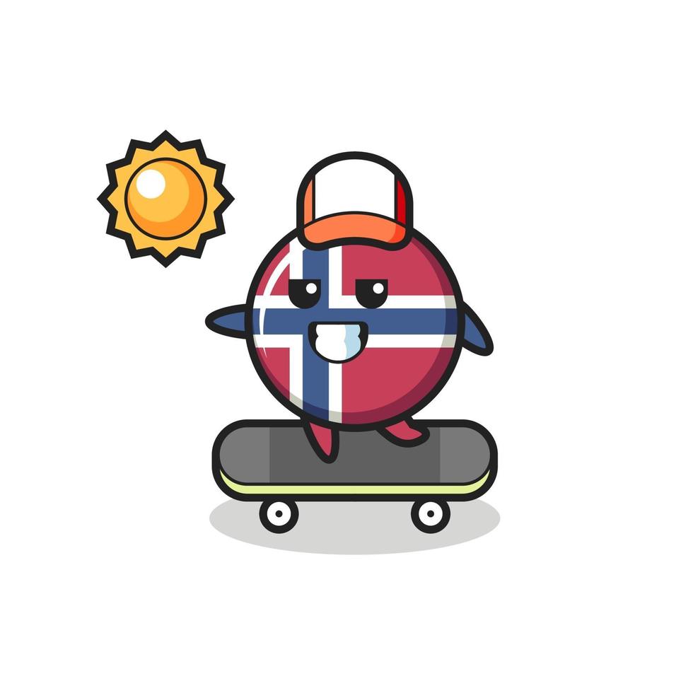 norway flag badge character illustration ride a skateboard vector