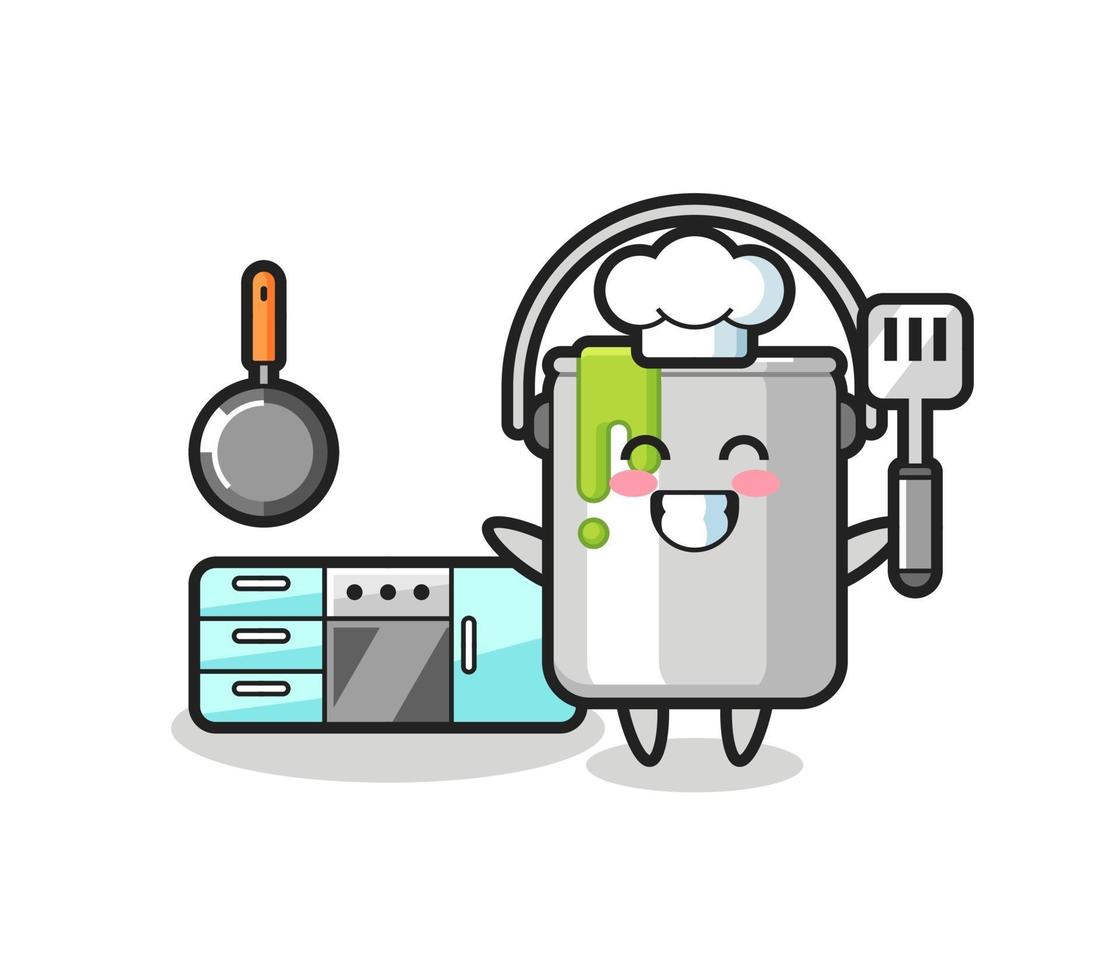 paint tin character illustration as a chef is cooking vector