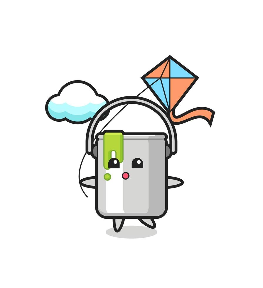 paint tin mascot illustration is playing kite vector