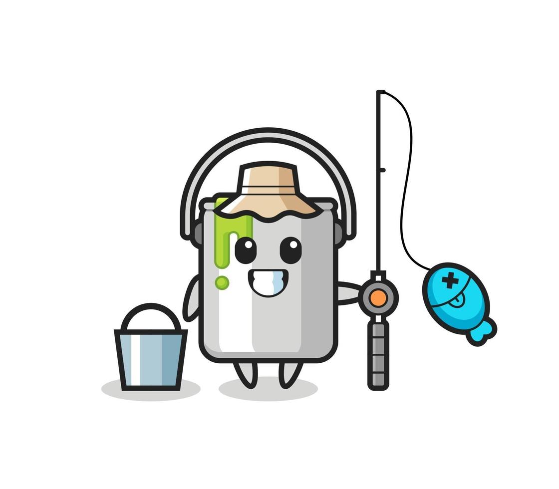 Personaje de mascota de lata de pintura como pescador. vector