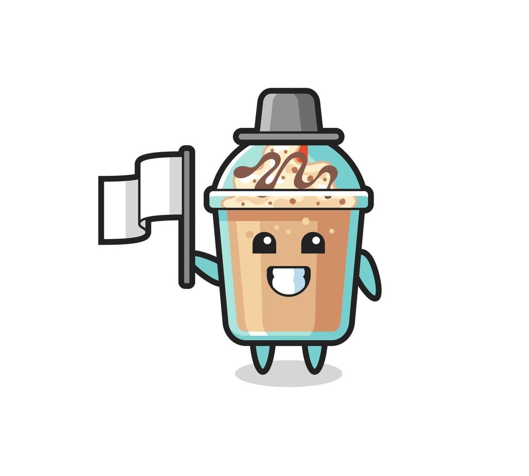 Cartoon character of milkshake holding a flag vector
