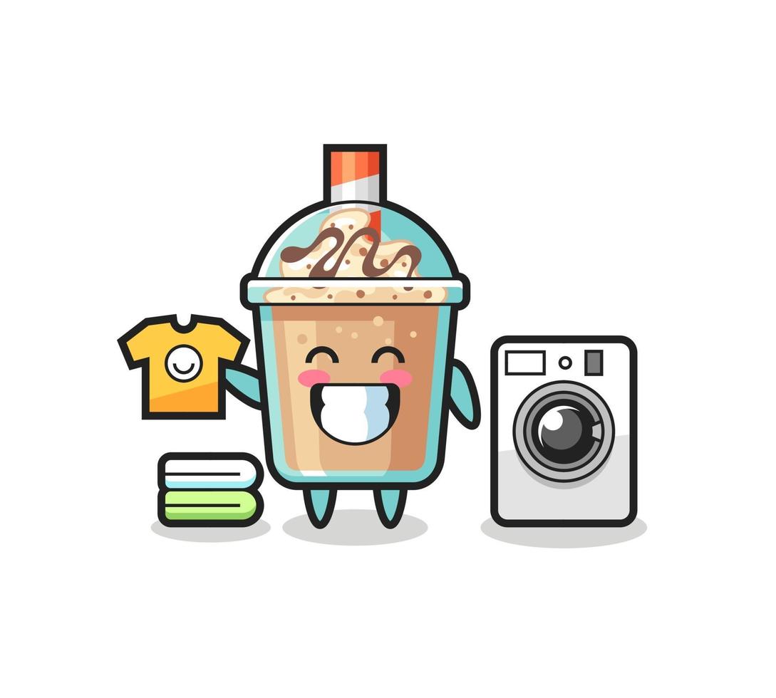 Mascot cartoon of milkshake with washing machine vector