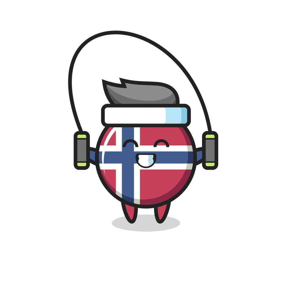 norway flag badge character cartoon with skipping rope vector