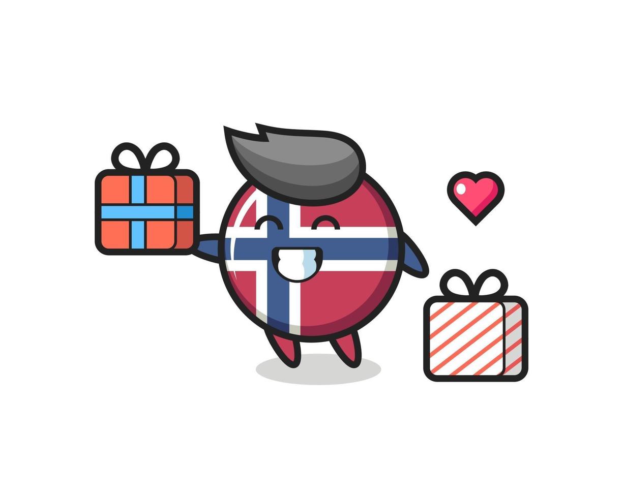 norway flag badge mascot cartoon giving the gift vector