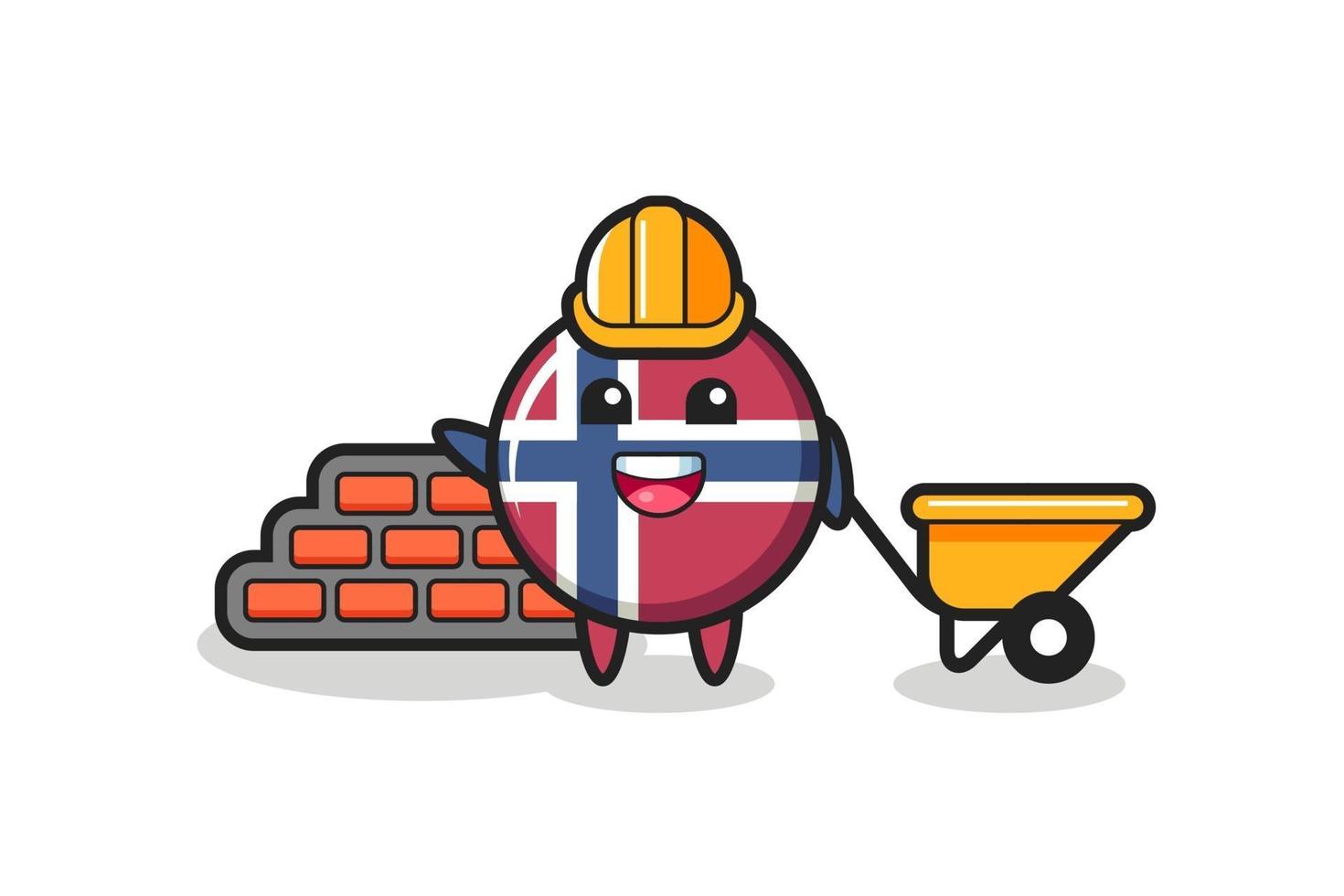 Cartoon character of norway flag badge as a builder vector
