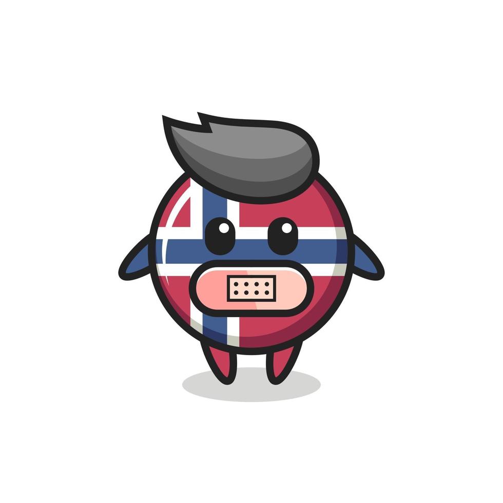 Ilustración de dibujos animados de la insignia de la bandera de Noruega con cinta adhesiva en la boca vector