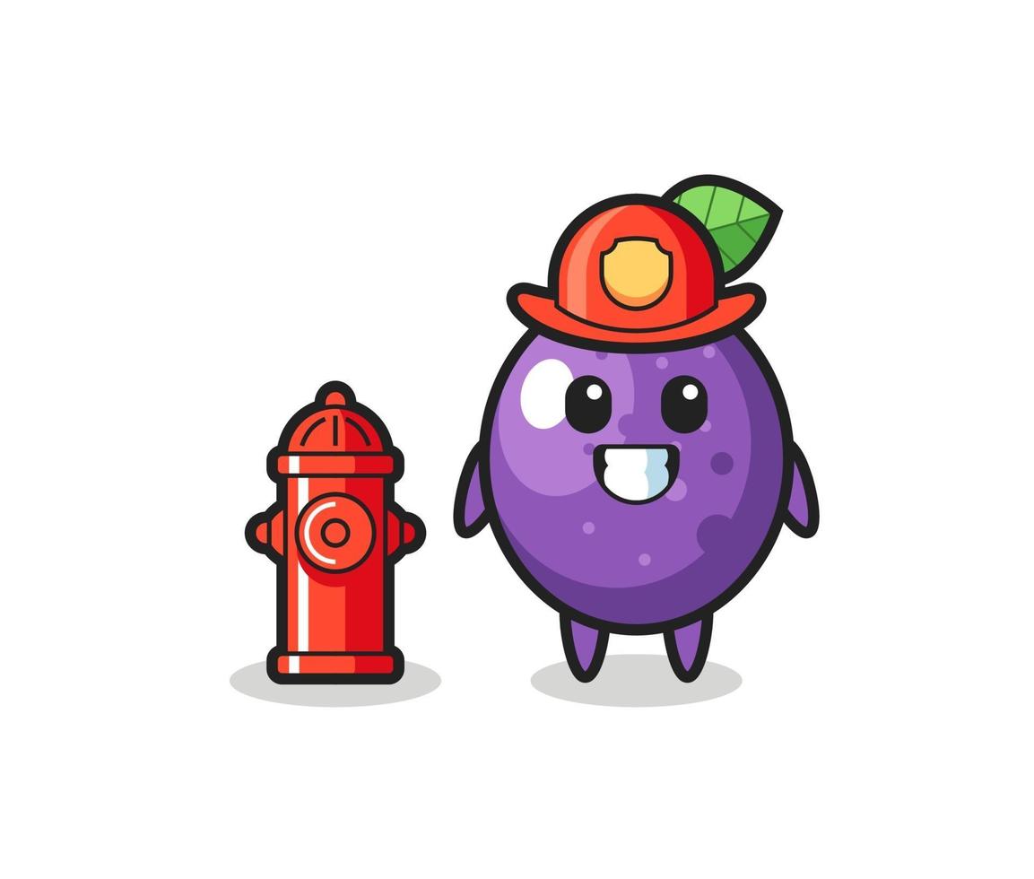 Mascot character of passion fruit as a firefighter vector