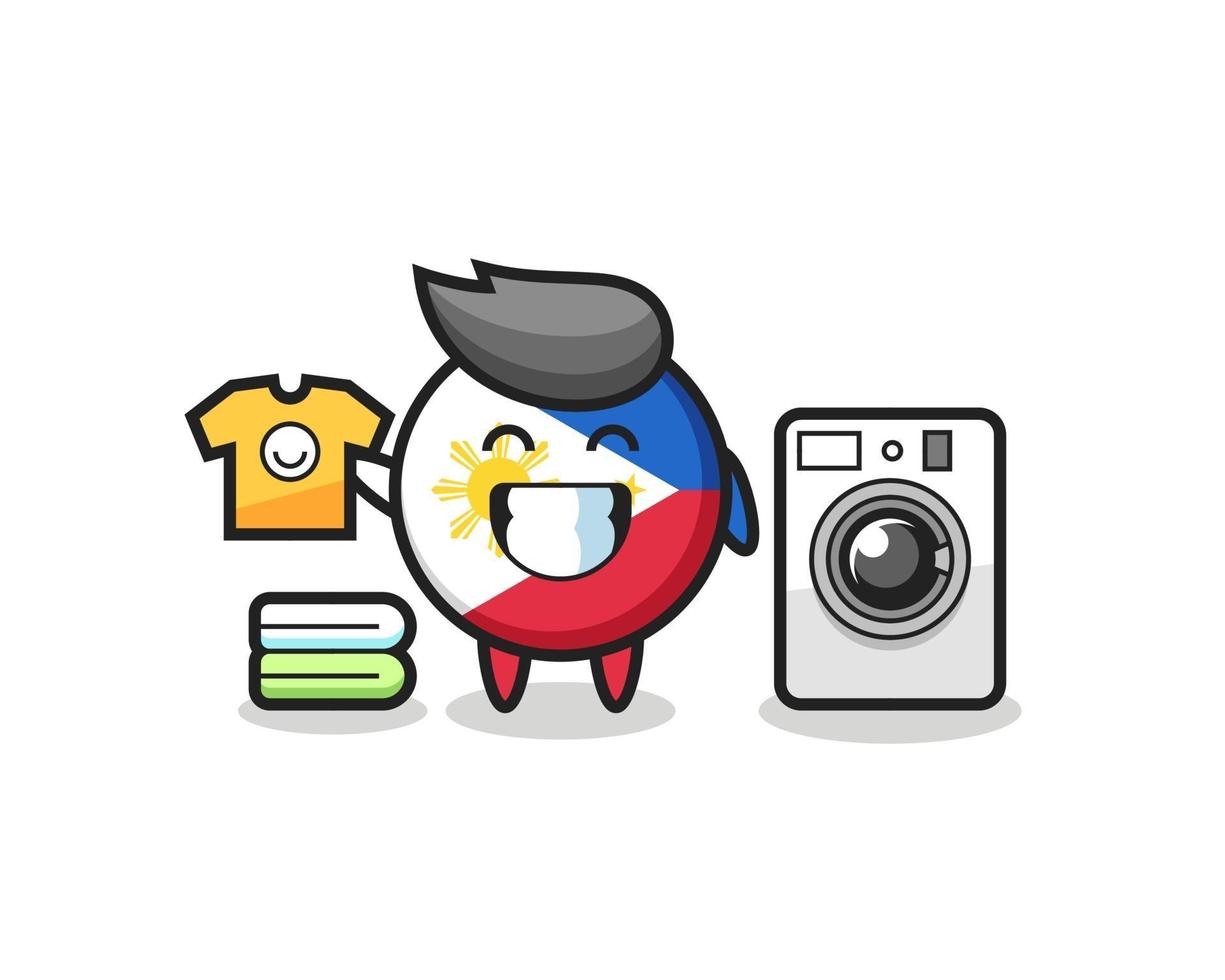 Mascot cartoon of philippines flag badge with washing machine vector