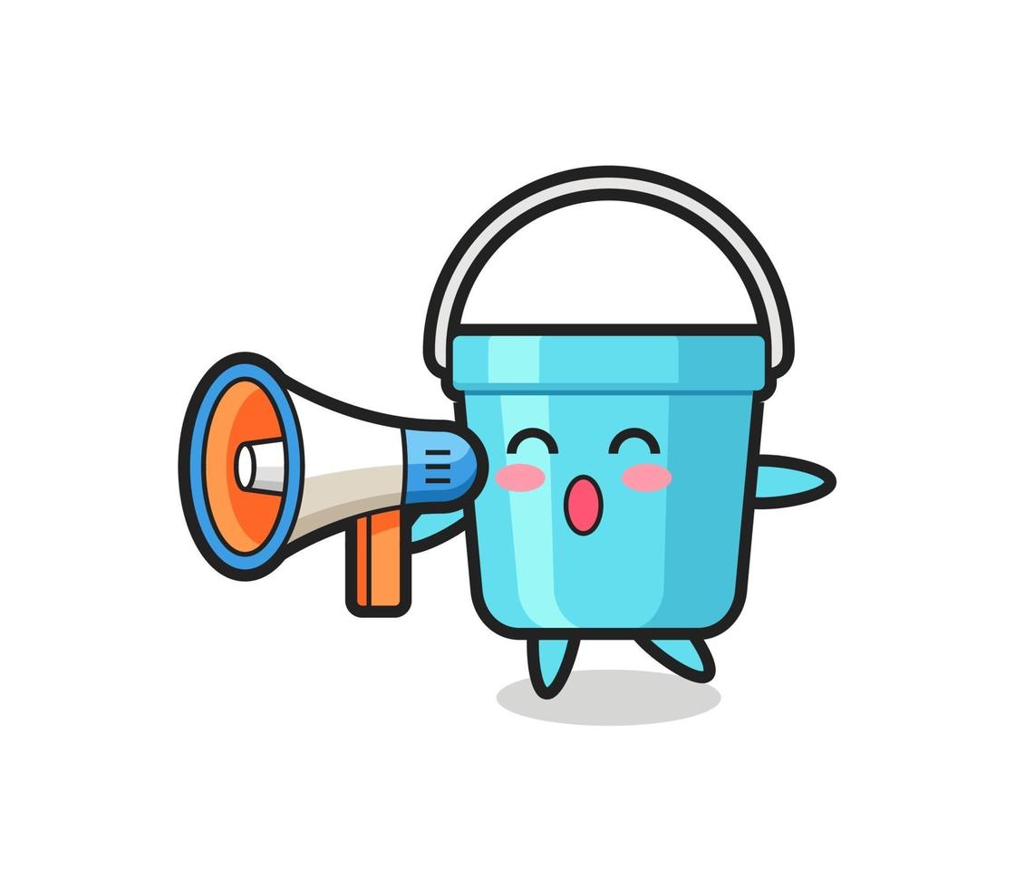 plastic bucket character illustration holding a megaphone vector