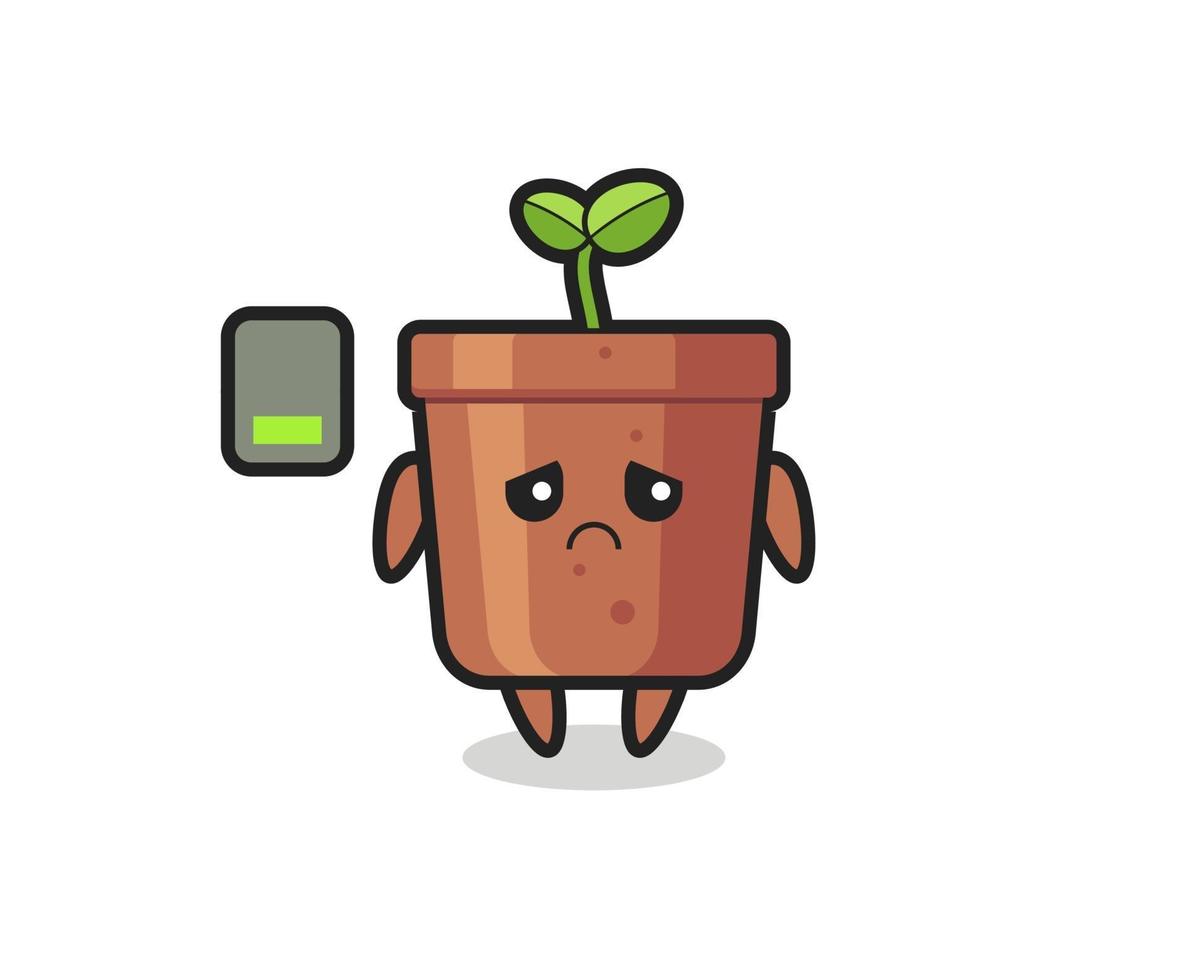 plant pot mascot character doing a tired gesture vector