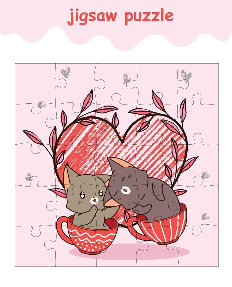 jigsaw puzzle game of couple lover cat cartoon vector