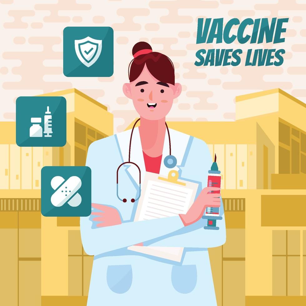 Young Doctor Proud being Vaccinated Concept vector