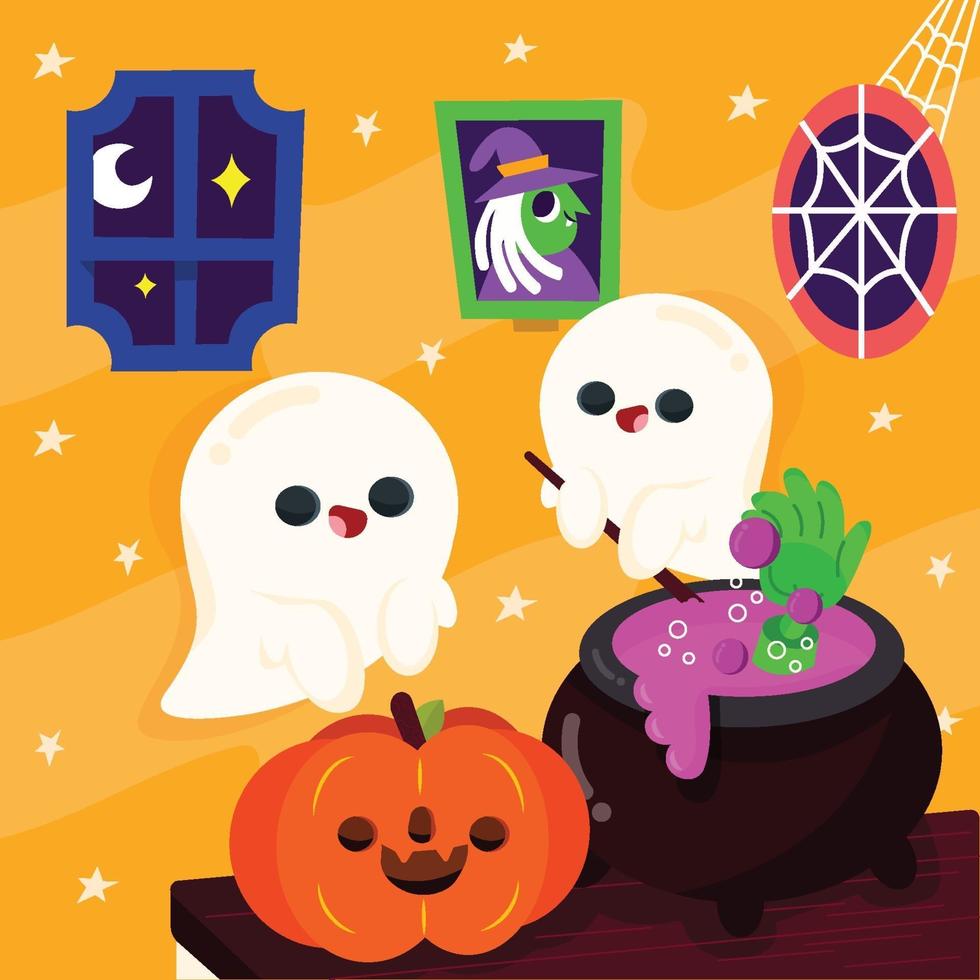 Ghost Preparing Potion for Halloween Party Concept vector