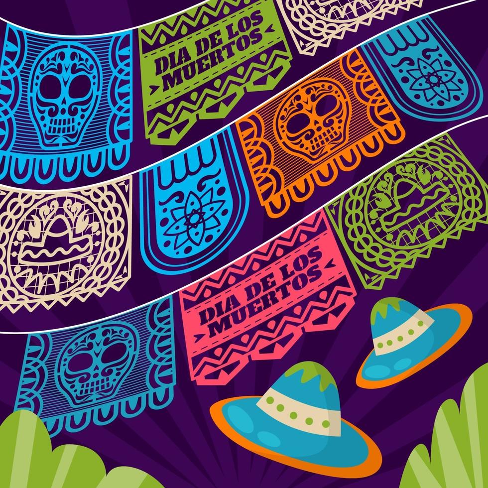 Papel Picado Dia De Los Muertos Concept vector