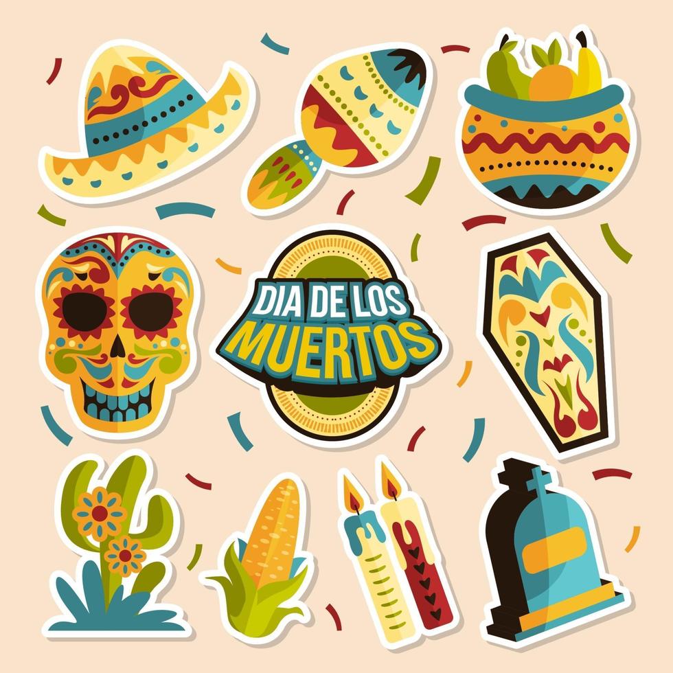 dia de los muertos set de pegatinas vector