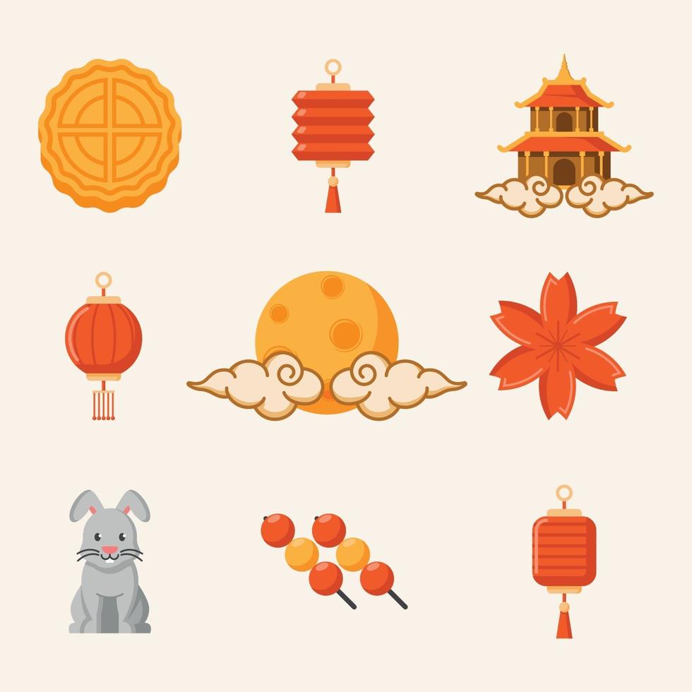 conjunto de iconos del festival del medio otoño vector