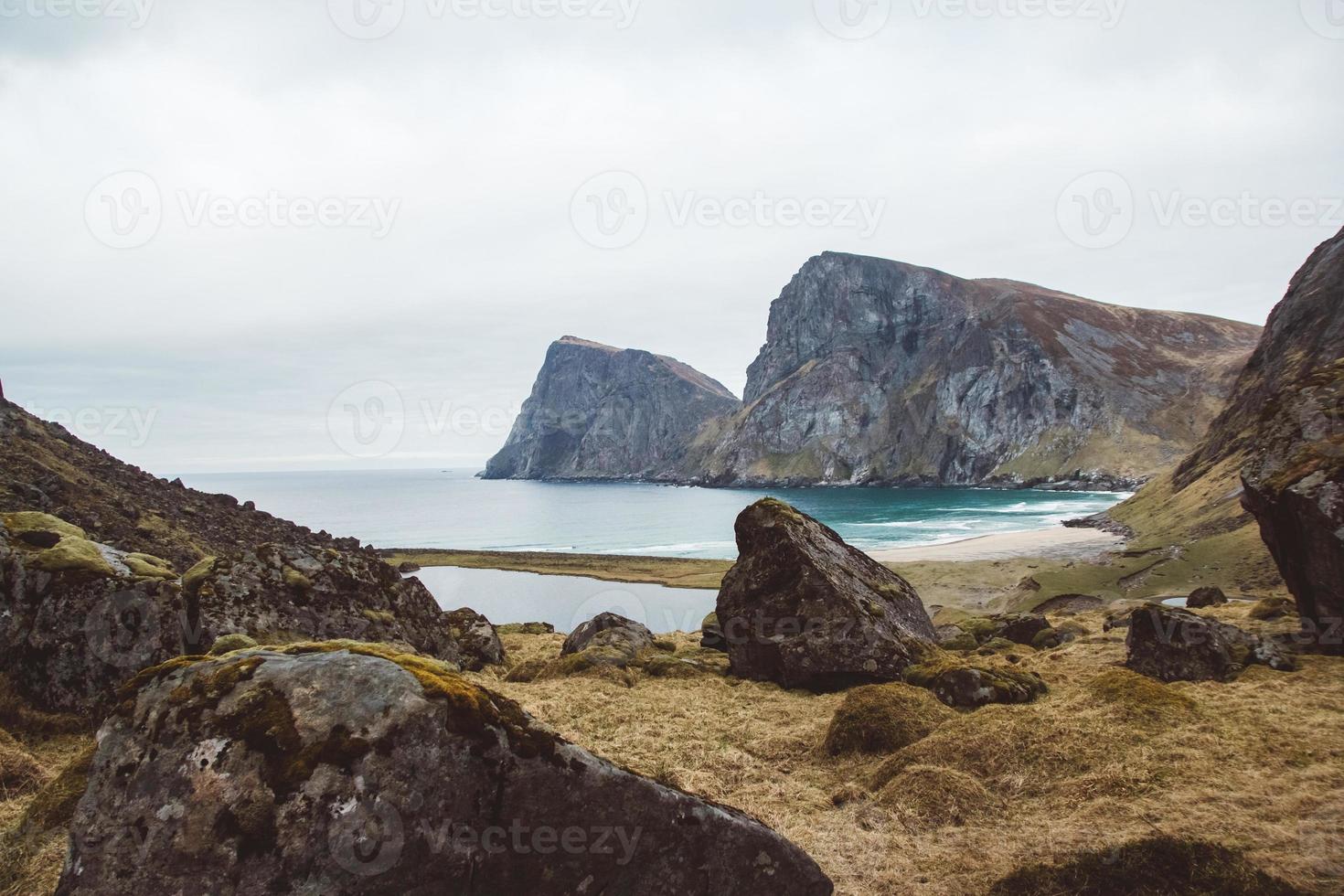 Landscape along the trail from Kvalvica Beach to the top of mountain photo